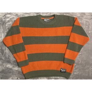 Paper Planes Sportswear Co Crew Neck Sweater Men's Large Green Orange Striped